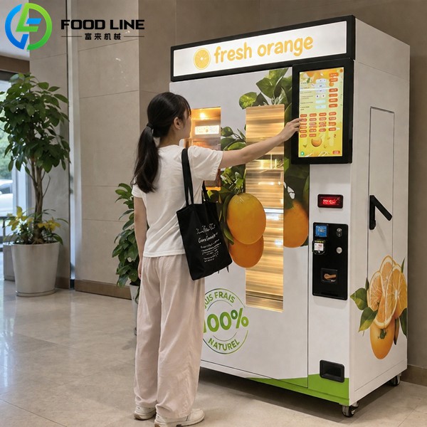 customer uses an orange juice vending machine