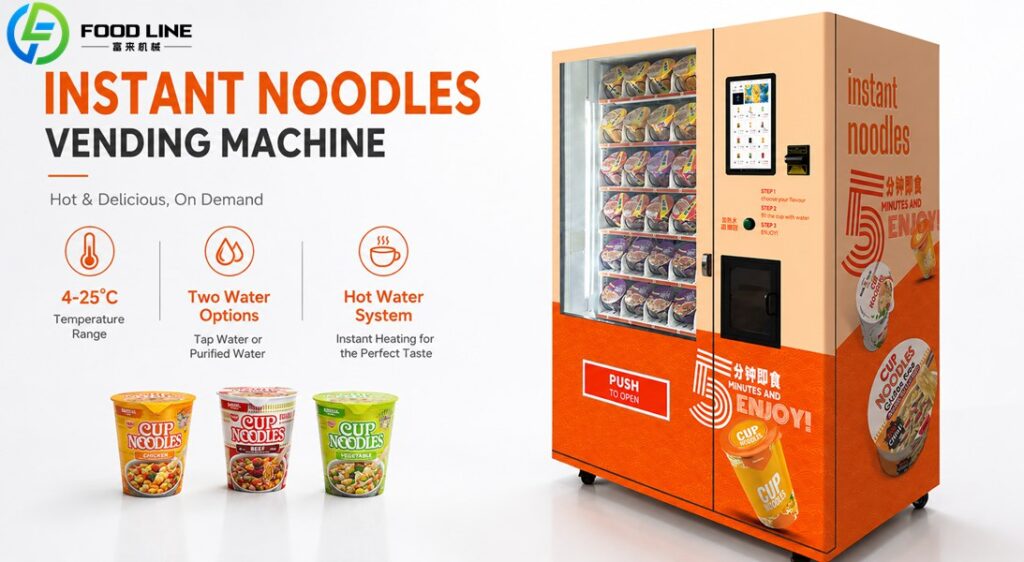 cup noodle vending device with hot water system